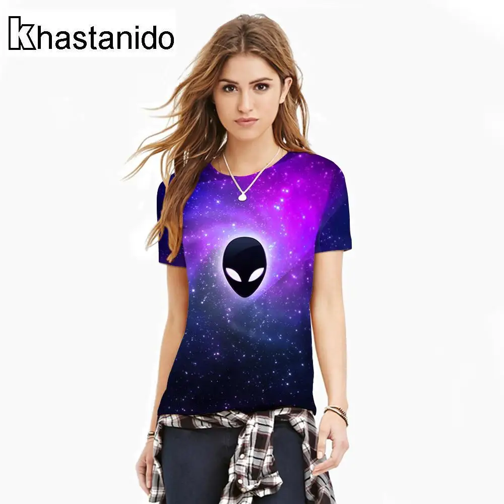 

Khastanido 2017 New Space Alien Head 3d Print Tops Women Workout Purple T-Shirt Pullover ShirtS Casual Couple Clothes Jumper
