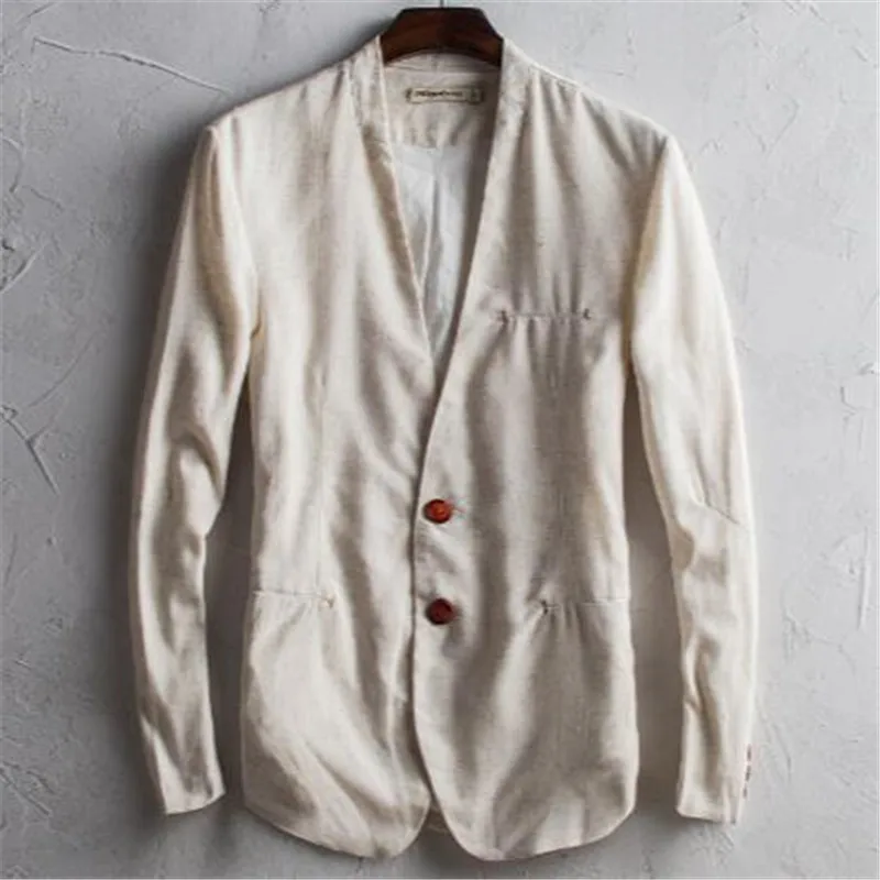 

2019 New Cotton Linen Jacket Men Slim Casual Suit V-Neck Clothing Thin Summer Suits Male Long Sleeve Fashion Blazer A5376