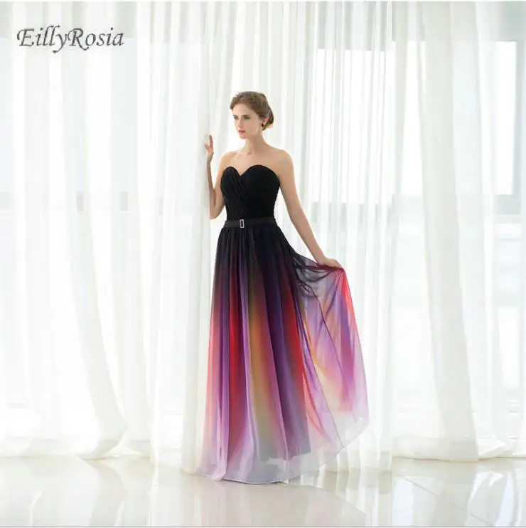 Gradient Color Long Bridesmaid Dresses for Wedding Party Guest Dress Sweetheart Chiffon Floor Length robe demoiselle d'honneur