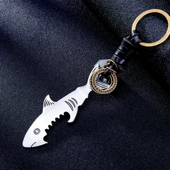 

Alloy Vintage Antique Bronze Fish Key Rings Braided Cowhide Bottle Opener Pendant Keychain Punk Jewelry Gift For Friends 10PCS