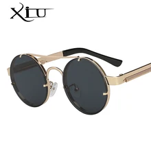 XIU мужские солнцезащитные очки в стиле стимпанк женские круглые металлические солнцезащитные очки Двойные Лучи брендовые дизайнерские женские очки модные Oculos UV400