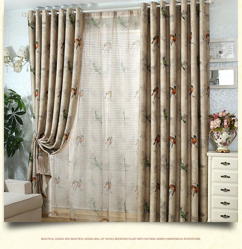 Затемненные занавески для гостиной, американский деревенский стиль, декоративные занавески для кухни на окно с принтом птиц, занавески для спальни, панель(A123