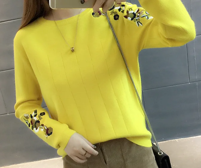 

Mr.nut spring and autumn new embroidery flower sweater women's head autumn and winter tide short loose sweater shirt