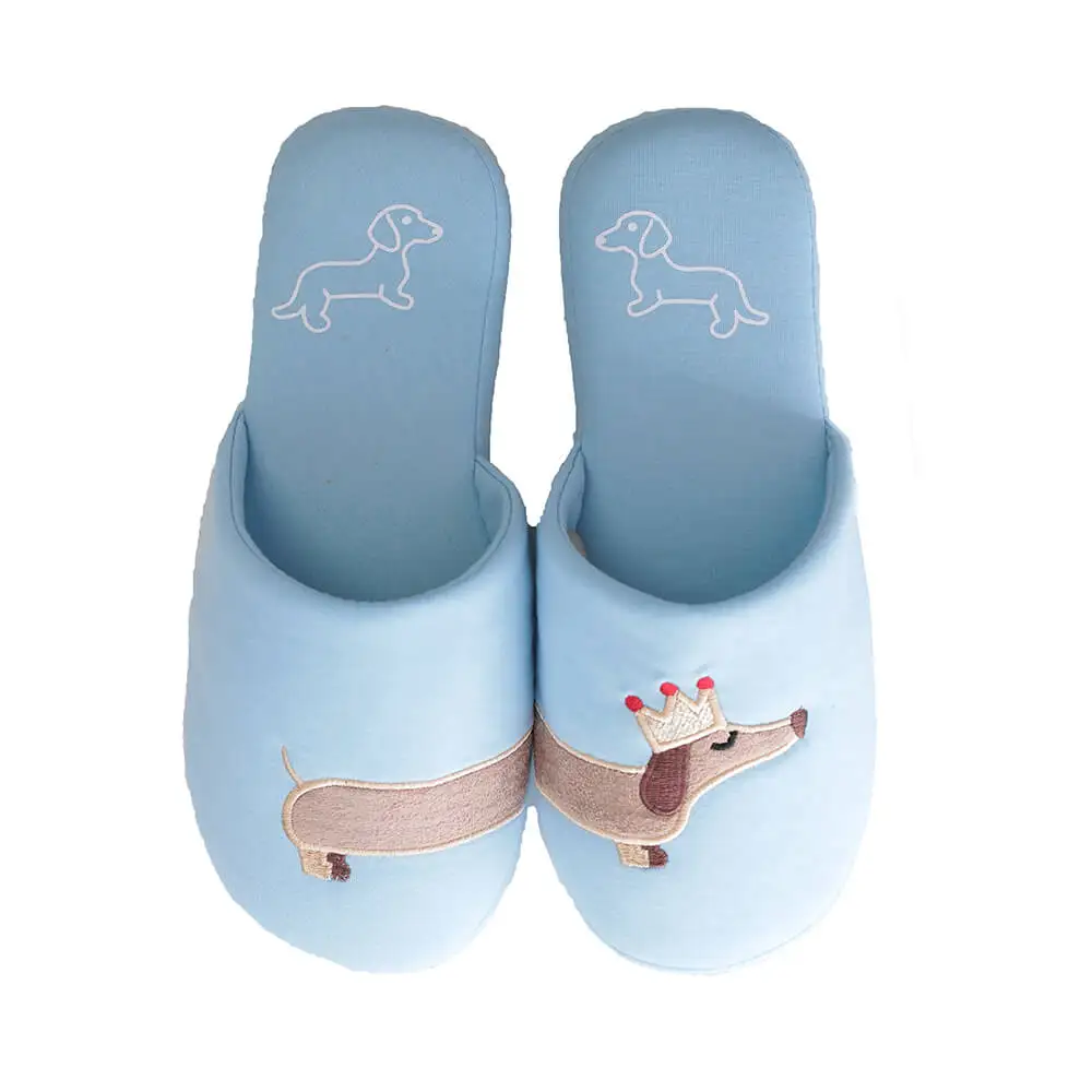 

Millffy Women's unicorn slipper Fuzzy Pink and light blue dog plush cotton Slippers slip on Dachshund plush slippers