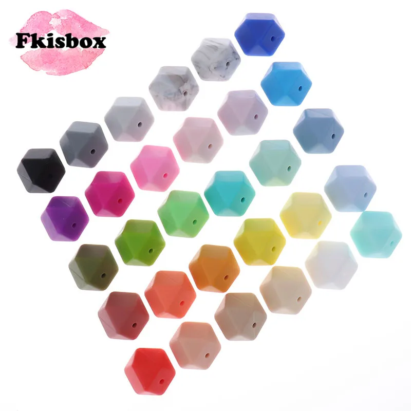 

14mm 25pcs Hexagon Silicone Beads Bpa Free Baby Teether Teething Necklace Accessories DIY Infant Pacifier Chain Shower Gifts