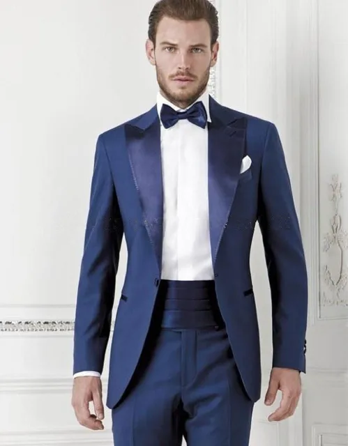 Neue Nach Maß Blau Smoking herren Anzüge Groomsmen Mens