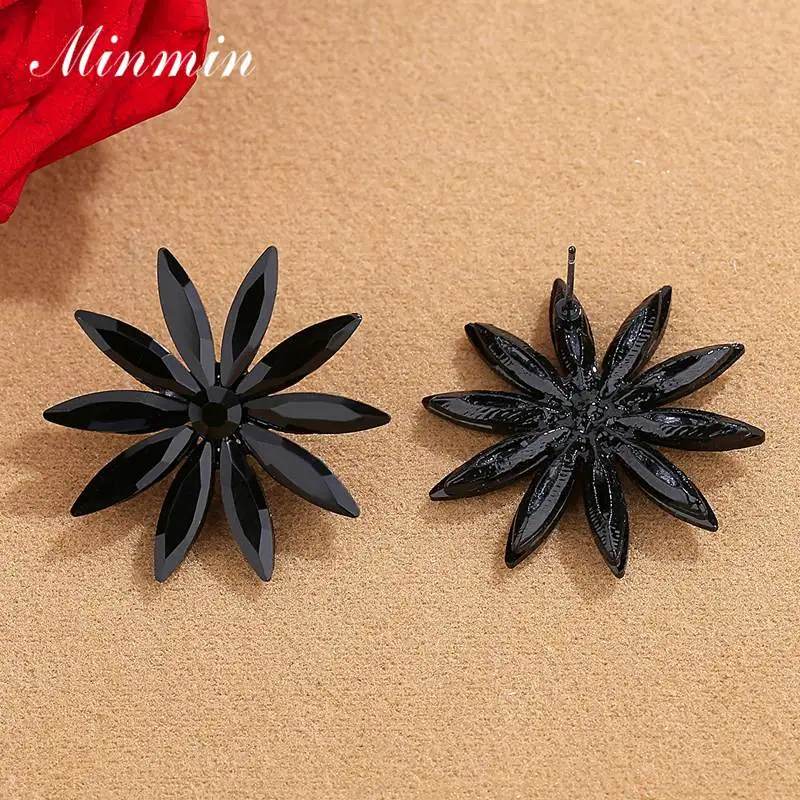 Minmin маркиза черный кристалл корейские сережки-шпильки ювелирные изделия винтажные уникальные стразы в форме цветка милые серьги для женщин EH1476