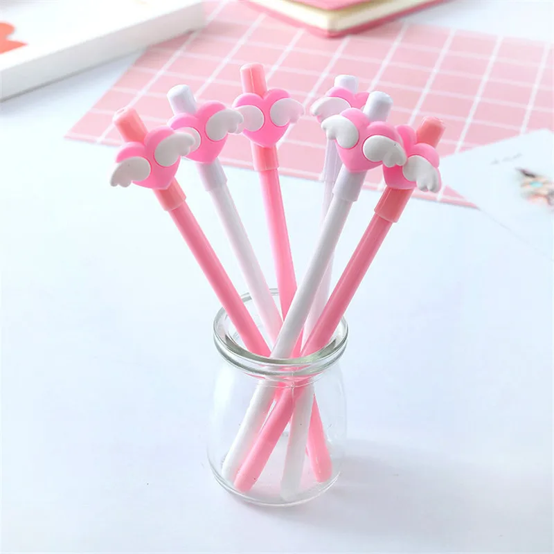 1Pcs Cute Angel Wings Black Ink Gel Pen 0.5mm Signature Writing Pen