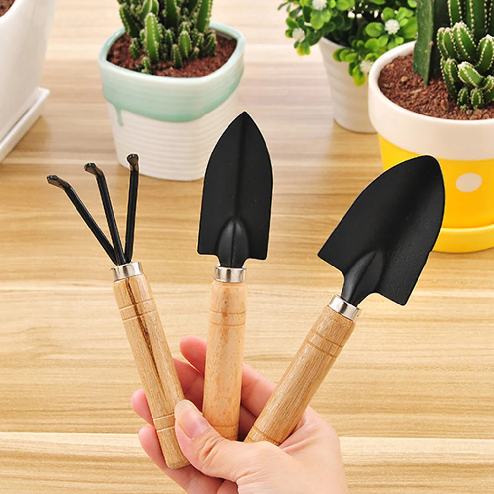 3pcs/Set Mini Garden Shovels Spade Rake Claw Tool with Wooden Handles