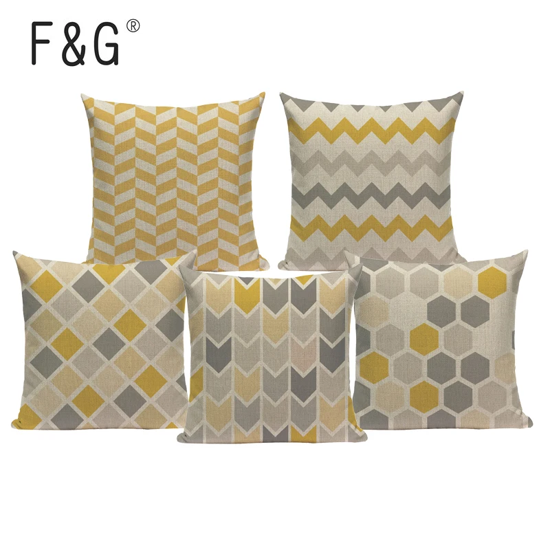 

Nordic Style Decorative Pillows Case Yellow Grey Geometric Cushion Cover Home Decor Plain Throw Pillowcase Cushion Cover 45x45cm