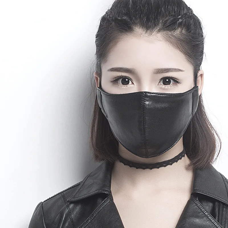 Трехмерная маска из искусственной кожи в Корейском стиле; Маска для верховой езды; сезон осень-зима; Ветрозащитная маска для защиты от пыли и дождя - Цвет: Black