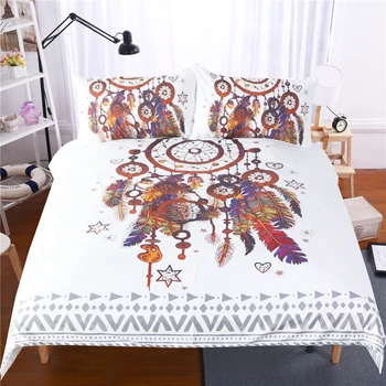 

Fashion 3D Dreamcatcher Bedding Queen Romantic white Duvet Cover soft pillowcase Dreamlike Butterfly Feathers Bedclothes 3pcs