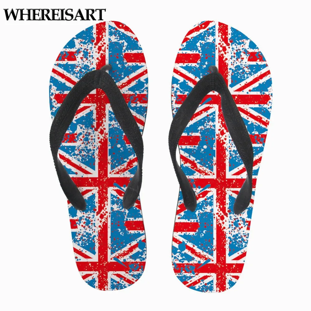 

WHEREISTAR 2019 Summer Women Flip Flops Fashion Female Casual Slippers Female Slip-on Beach Shoes 3D Print UK USA Flags Pattern
