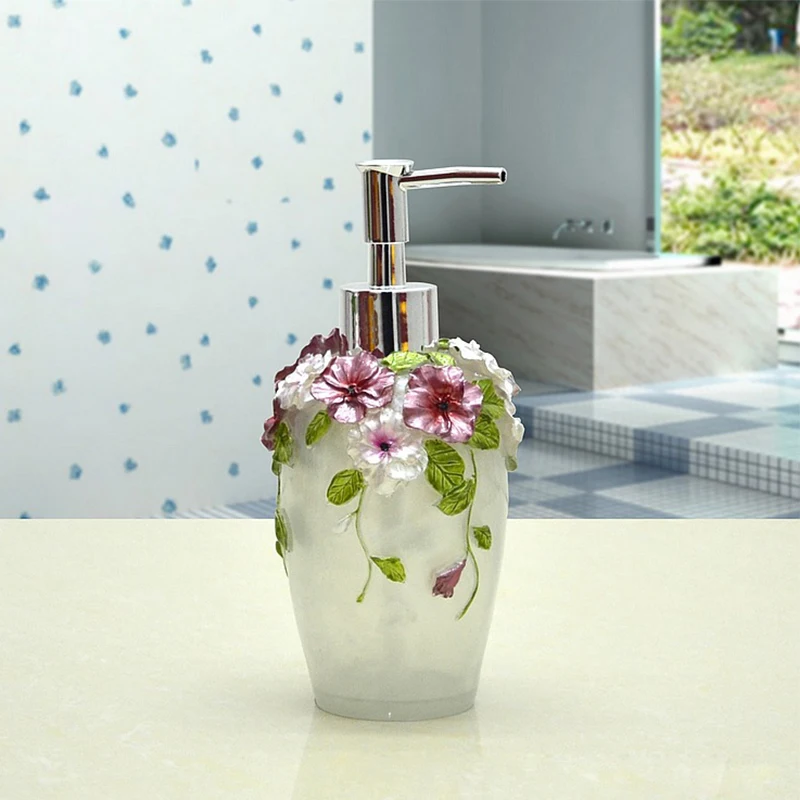 Romantic Flowers 5 Piece /set Bathroom Products Resin Bottle Cups Toothbrush Holder Bathroom Accessories Sets Wedding Supply Romantic Flowers 5 Piece /set Bathroom Products Resin Bottle Cups Toothbrush Holder Bathroom Accessories Sets Wedding Supply