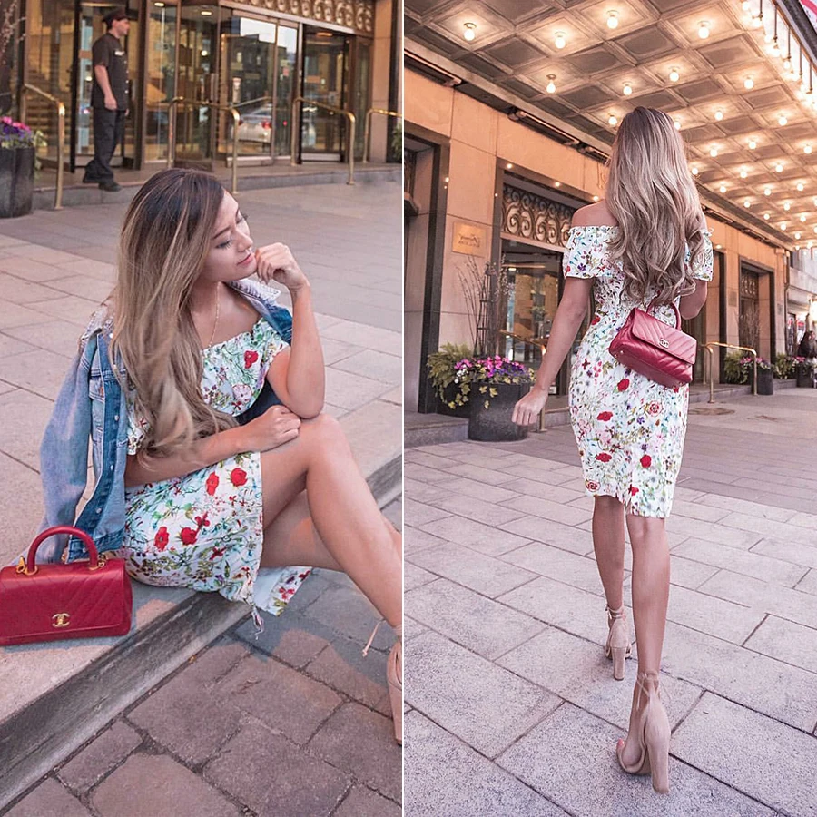 

New summer elegant ladies dress fashion floral print split dress sexy slim figure collar ladies short dress
