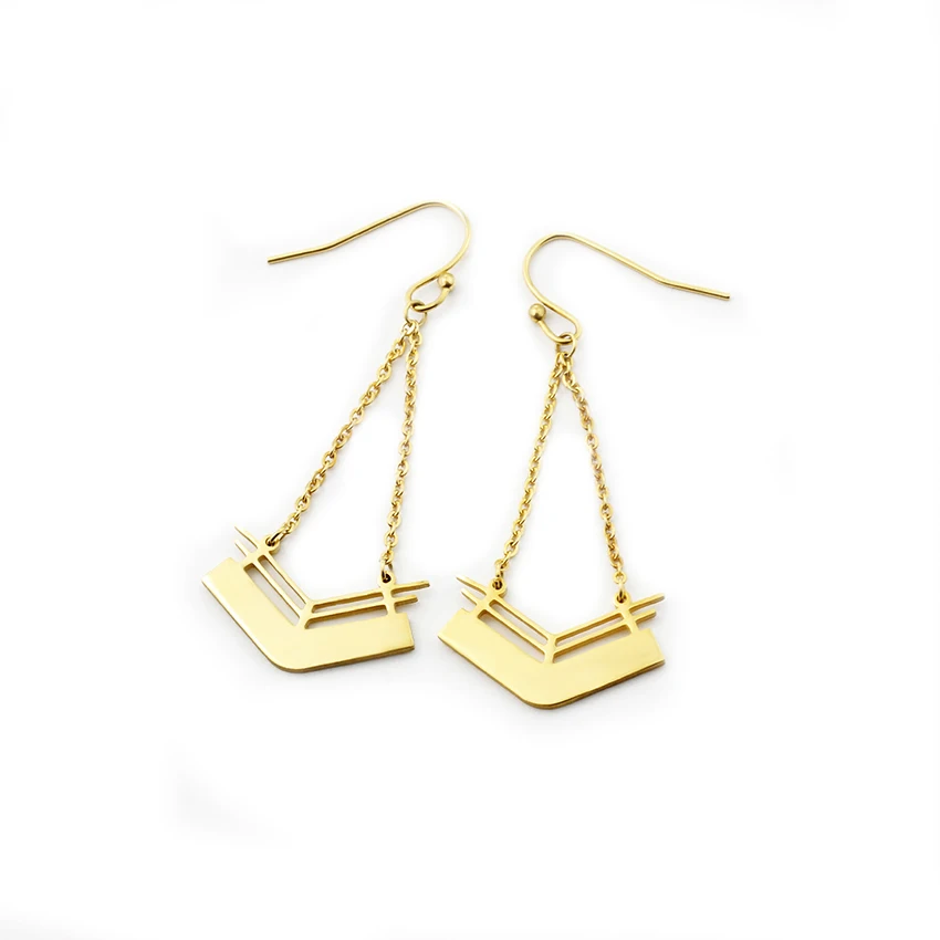 

Stainless Steel Gold Color Charm Chain Earrings Simple Retro Geometric Chevron V Drop Earring Dangle Brincos For Women Jewelry