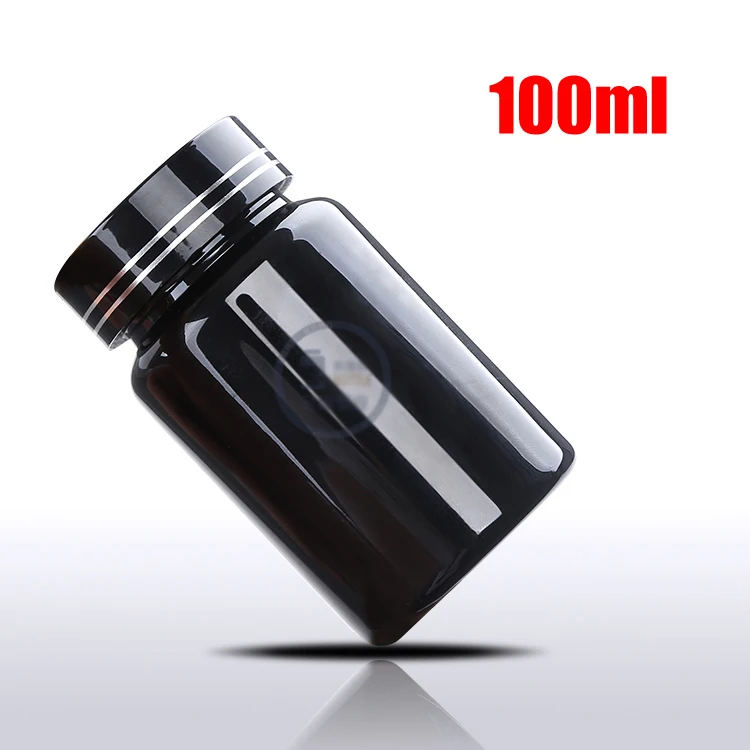 

20pcs 100ml PET Thick Black Pills Bottles Metal Black Cap,Capsules Bottles, Pharmaceutical Grade Plastic Bottle