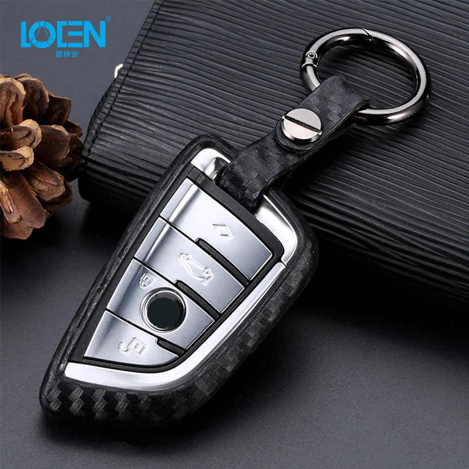 Women Men Car Key Holder Decoration Cover Carbon Fiber Key Case Black