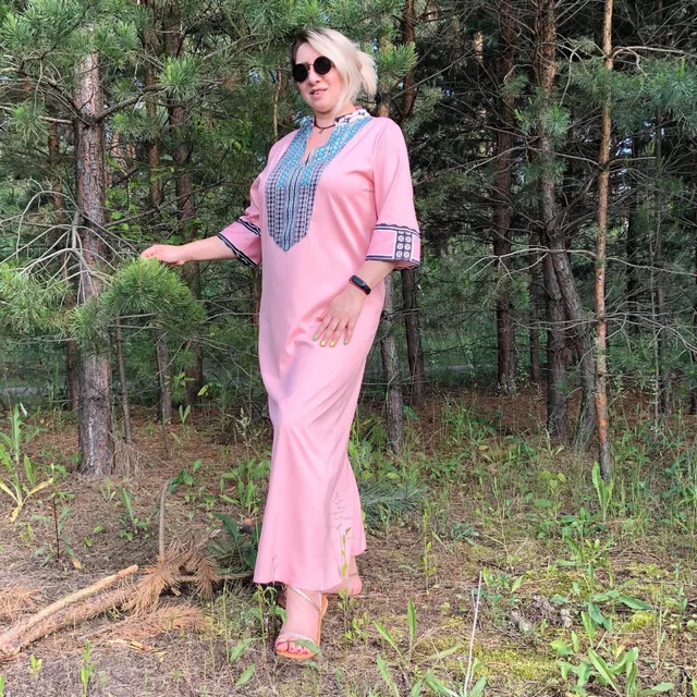 

2019 New European Nation Wind Number Printing V Lead loose long Dress