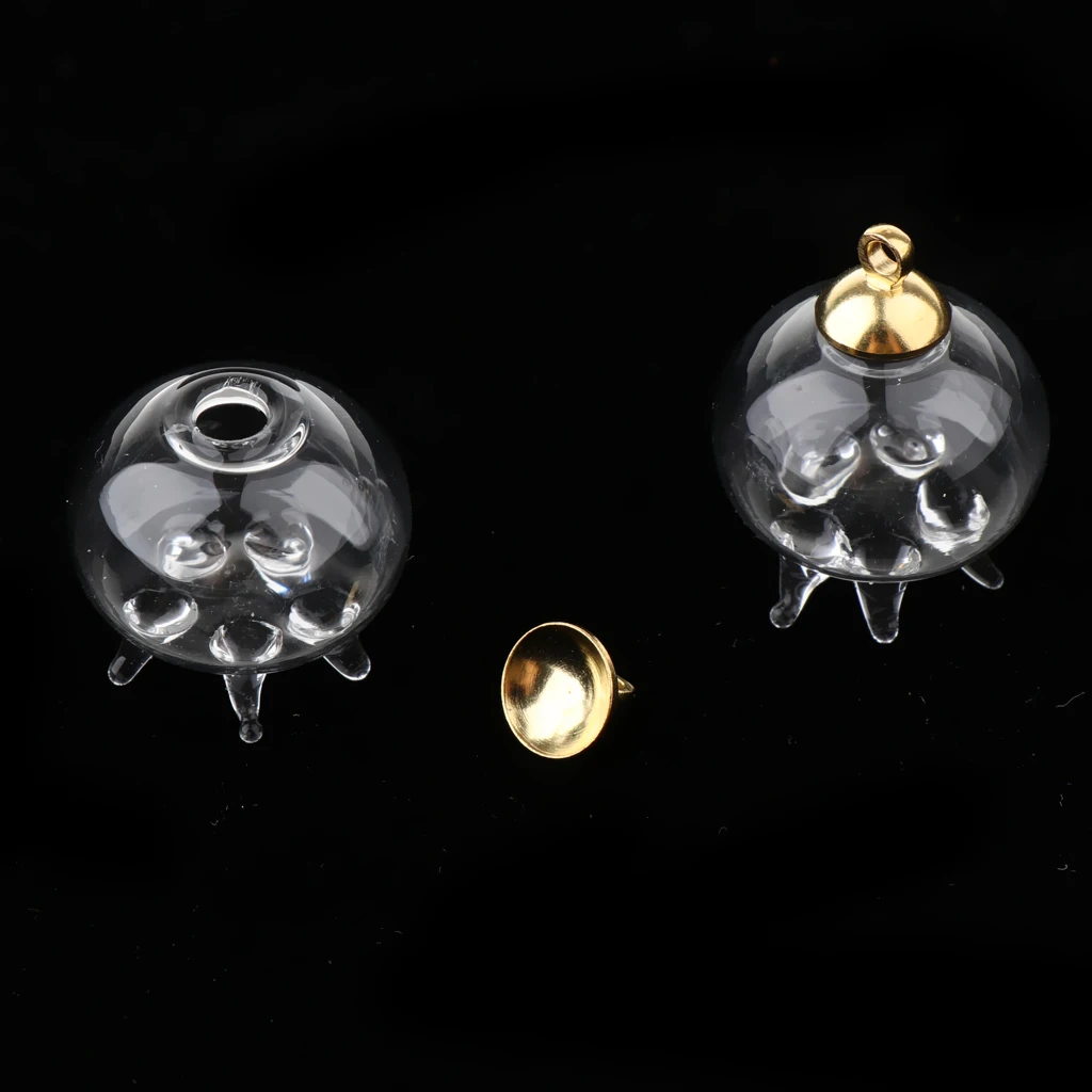 2Pcs Mini Jellyfish Shape Empty Glass Wishing Bottles Vial Pendant Charms DIY Craft