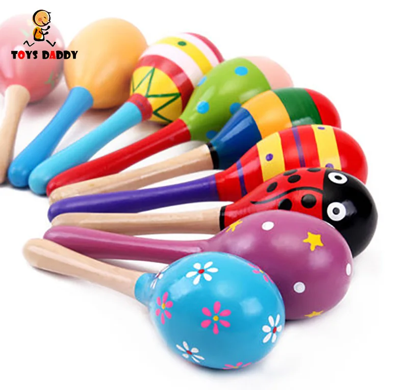 

Colorful 11cm Sand Hammer Rattle Infant Mini Wooden Maracas Child madera Party Musical toys Baby Shaker early educational toys