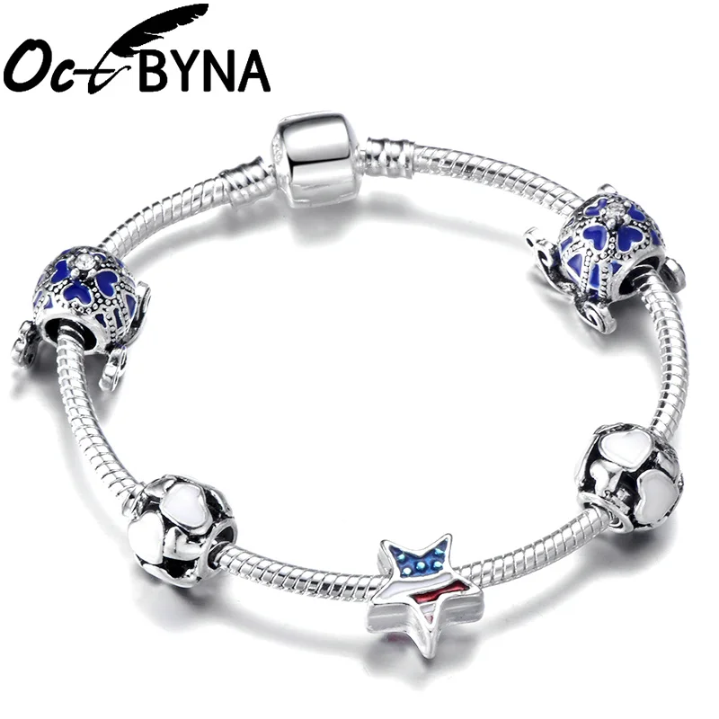 AJ3021 OCTBYNA, модный посеребренный браслет с хрустальными шариками и бусинами для женщин, Браслет-манжета на цепочке, брендовый браслет, лучший друг - Окраска металла: AJ3021