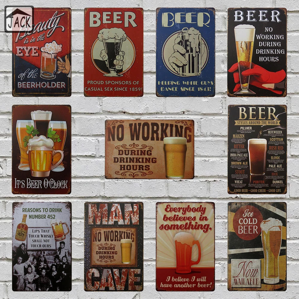 Ice Cold Beer Here Tin Plate Poster Retro Advertising Metal Tin Signs