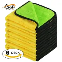 6Pcs Car Wash Plush Microfiber Car Cleaning Cloths Car Care Microfibre Wax Polishing Detailing Towels Green/Yellow 40cmx40cm