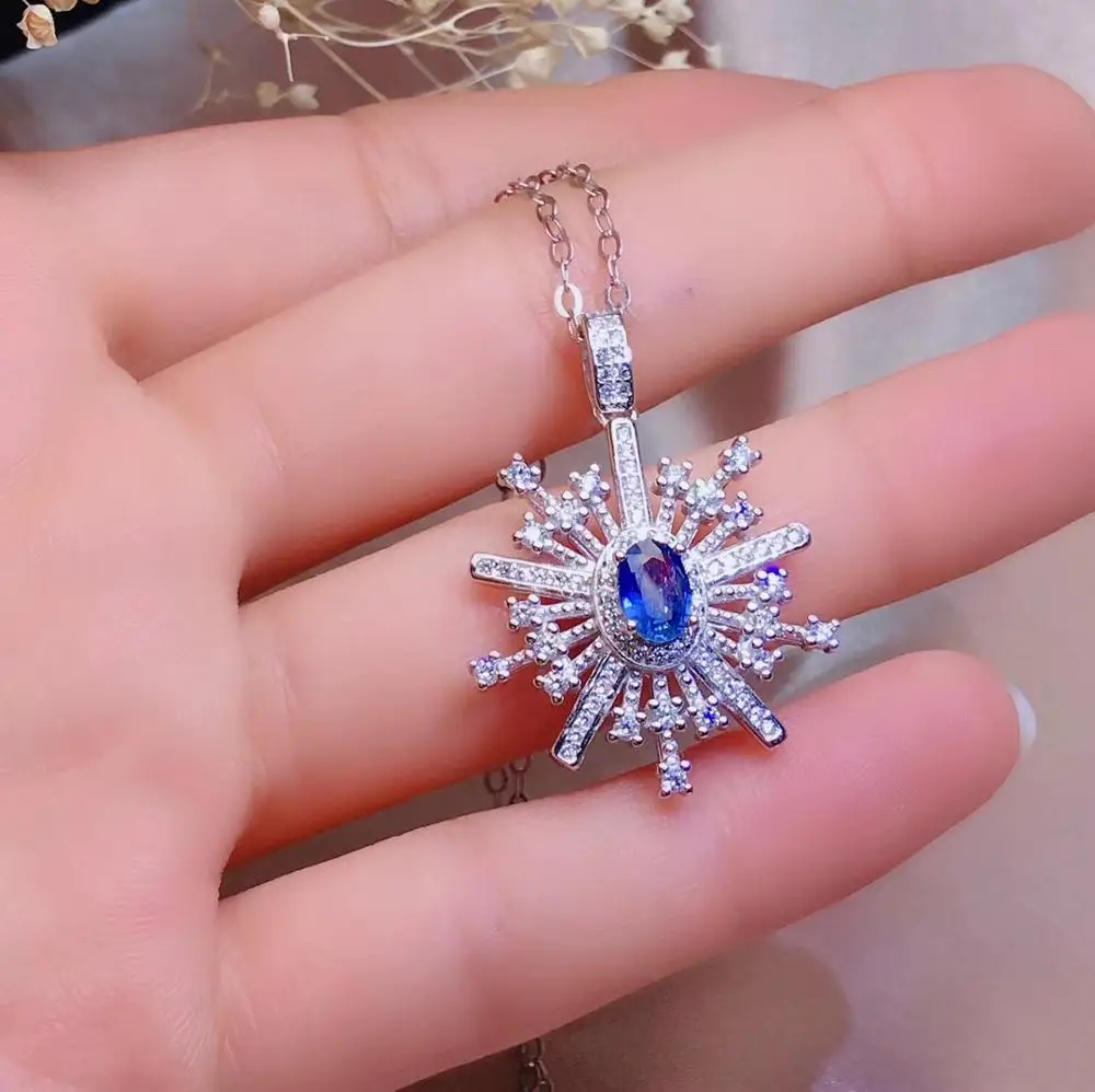 Натуральный синий сапфир, кольцо, ожерелье, серьги, натуральный драгоценный камень, ювелирный набор, S925 серебро, Элегантная звезда, солнце, цветок, девушка, ювелирное изделие для вечеринки