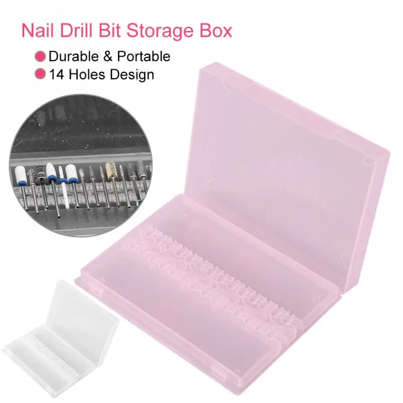14 Hole Professional Storage Box For Nail Drill Bit Files Holder