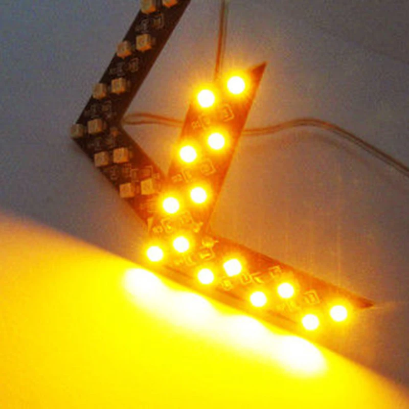 2 шт 14 SMD Светодиодная Стрелка Панель автомобиля зеркало заднего Предупреждение светло-желтый индикатор