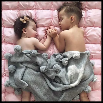 

Baby Blanket Cotton Knitted Baby Blankets Newborn Crochet Ball Baby Swaddle Gray Blanket Super Soft Woolen Baby Photo Blanket