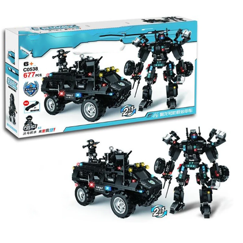 

Deformed building armed off-road vehicle building blocks toy Compatible Legoings city SWAT team 2in1 blocks toys for children