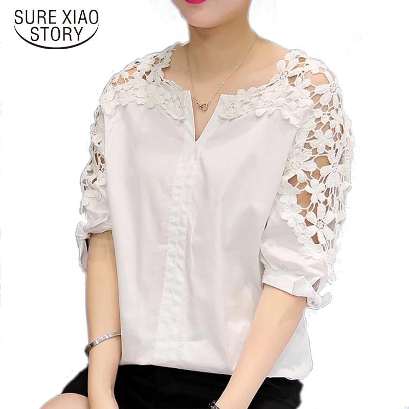 

2019 women Lace chiffon blouses Women Plus Size Lace Blouses Shirt Hollow Out Casual Short Sleeve Women Tops Clothing 823A 30