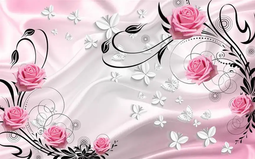 Wallpaper Modern 3d Flower Rose 3d Butterfly Tv Backdrop Photo