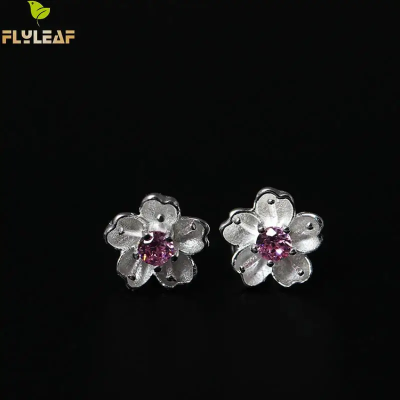 

Flyleaf Brand 2017 Cherry Blossoms Stud Earrings For Women Romantic Style Girl Gift 925 Sterling-silver-jewelry