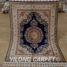Yilong 3,5 'x5' ковер тавризский Шелковый Синий ручной работы изысканный турецкий Шелковый коврик(1770
