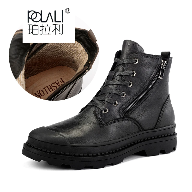 POLALI/ мужские ботинки из натуральной коровьей кожи; Мужская обувь ручной работы в стиле ретро; размеры 38-47;# CX9550JM - Цвет: Черный