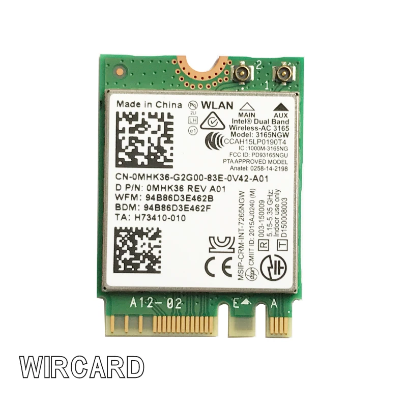 WIRCARD двухдиапазонный 3165NGW NGFF для Intel 3165NGW M.2 802.11ac WiFi 433 Мбит/с WLAN карта + Bluetooth 4,0 2,4 г/5 ГГц сеть