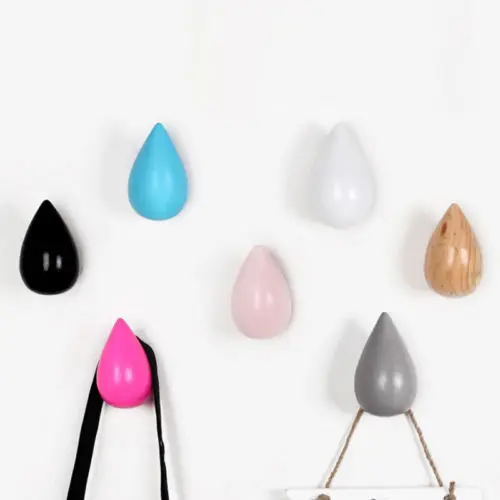 

2Size Creative Fashion Modern Water Drop Hooks Wooden Wall Hanger Decorative Hooks Decals Home Wall Decor