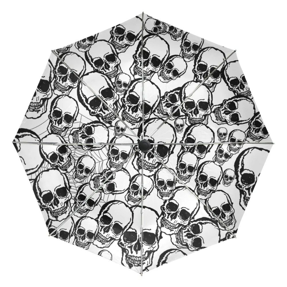 

Wind Resistant Custom Cool Skull Umbrella Women Black Coating Anti UV Umbrellas with Carrying Bag
