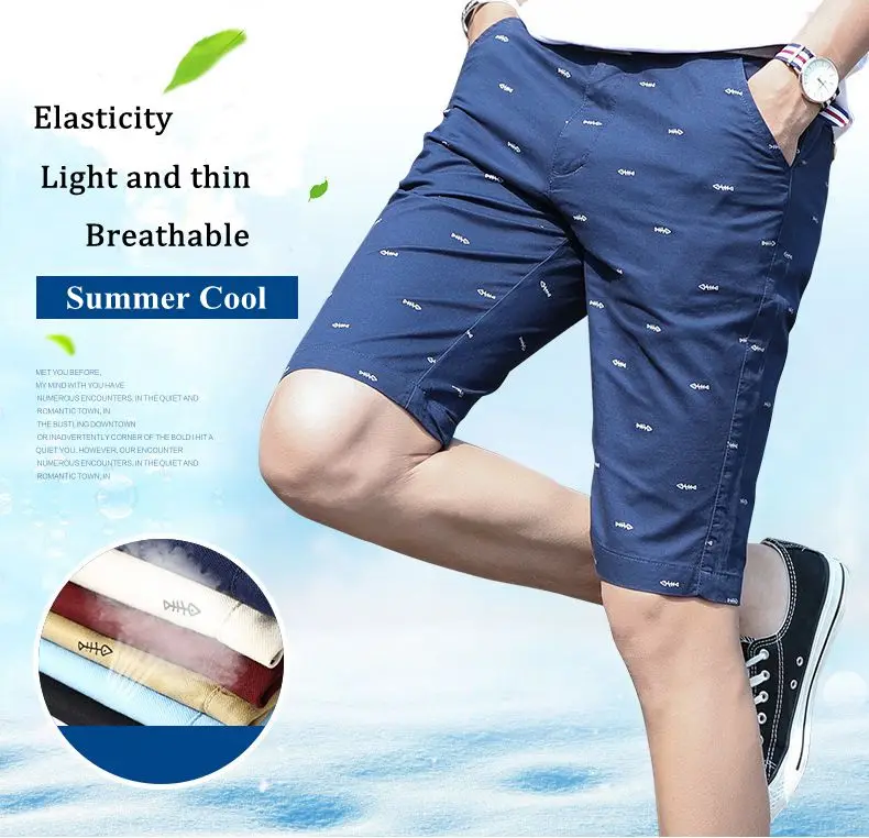 6 Colors Men's Casual Cotton Shorts Fashion Little Pattern Printted Sports Shorts 