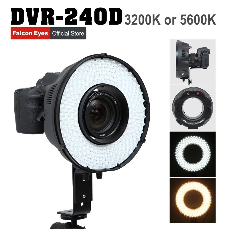 

Falconeyes 240 Ring LED Panel 5600K Lighting Video Film Continuous Lamp W/Camera Bracket/ filter free shipping DVR-240D