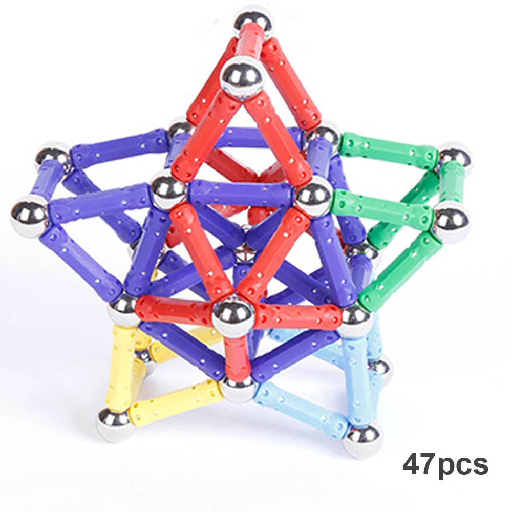 

37-47pcs/set Magnetic Blocks Construction Designer Magnet Bars Sticks Metal Balls Intelligence Toys for Children Gifts