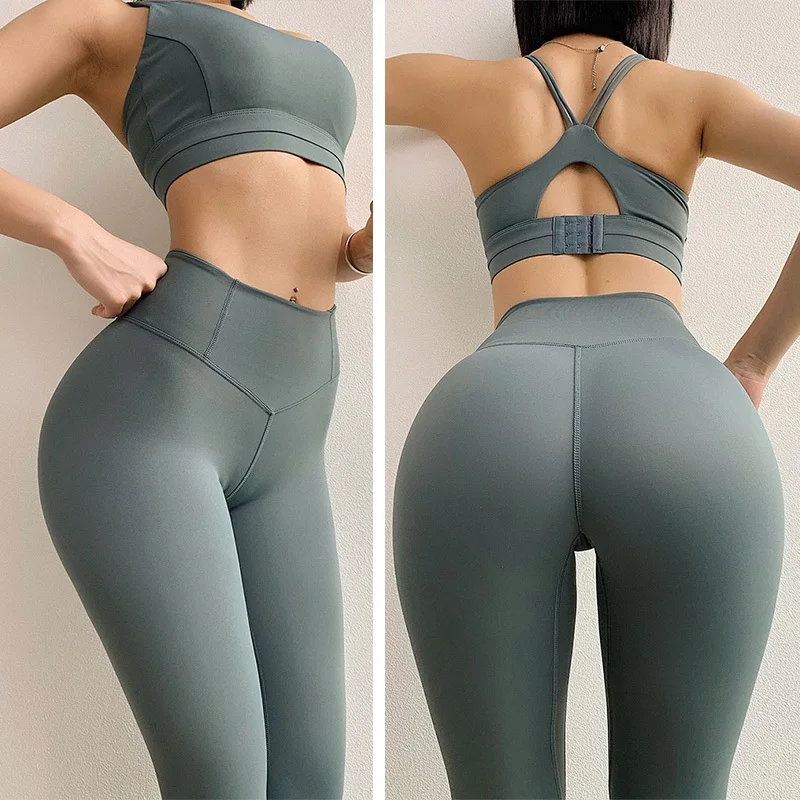  2019 Solid Sports Yoga Pants Fitness Women High Waist Leggings Professional Gym Workout Long Tights