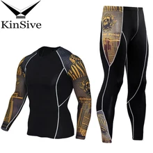 Набор мужского спортивного костюма 3D с принтом, быстро сохнет колготки ММА тренировки Фитнес Спортивный костюм компрессионные Рубашки Брюки Одежда для фитнеса комплект