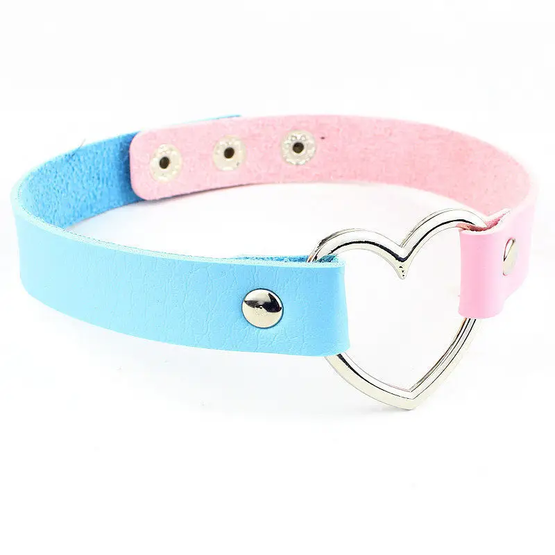 

Heart Stainless Steel Chocker Necklaces Charm Female Choker Necklace Trendy Mix Colorful Leather Buckle Belt for Women Collar