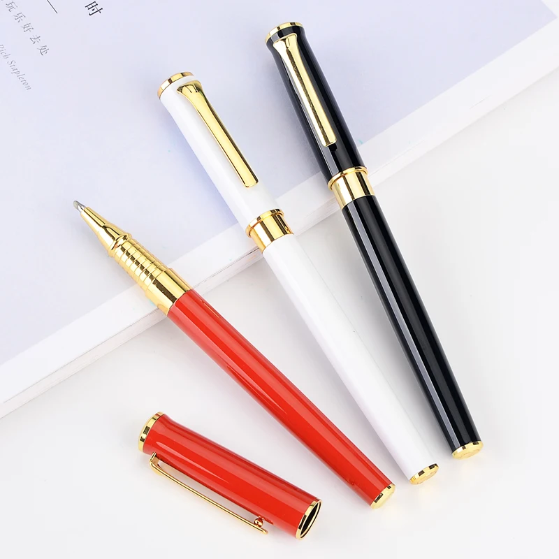 Роскошная брендовая металлическая шариковая ручка для письма, 0,5 мм, красный, белый, черный цвет, деловые офисные ручки, шариковые школьные канцелярские принадлежности