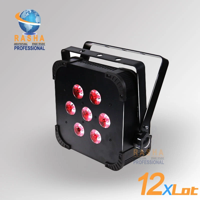 

12X LOT Hot Rasha Quad 7*10W RGBA/RGBW 4in1 DMX512 LED Flat Par Light,Non Wireless LED Par Can For Stage DJ Club Party