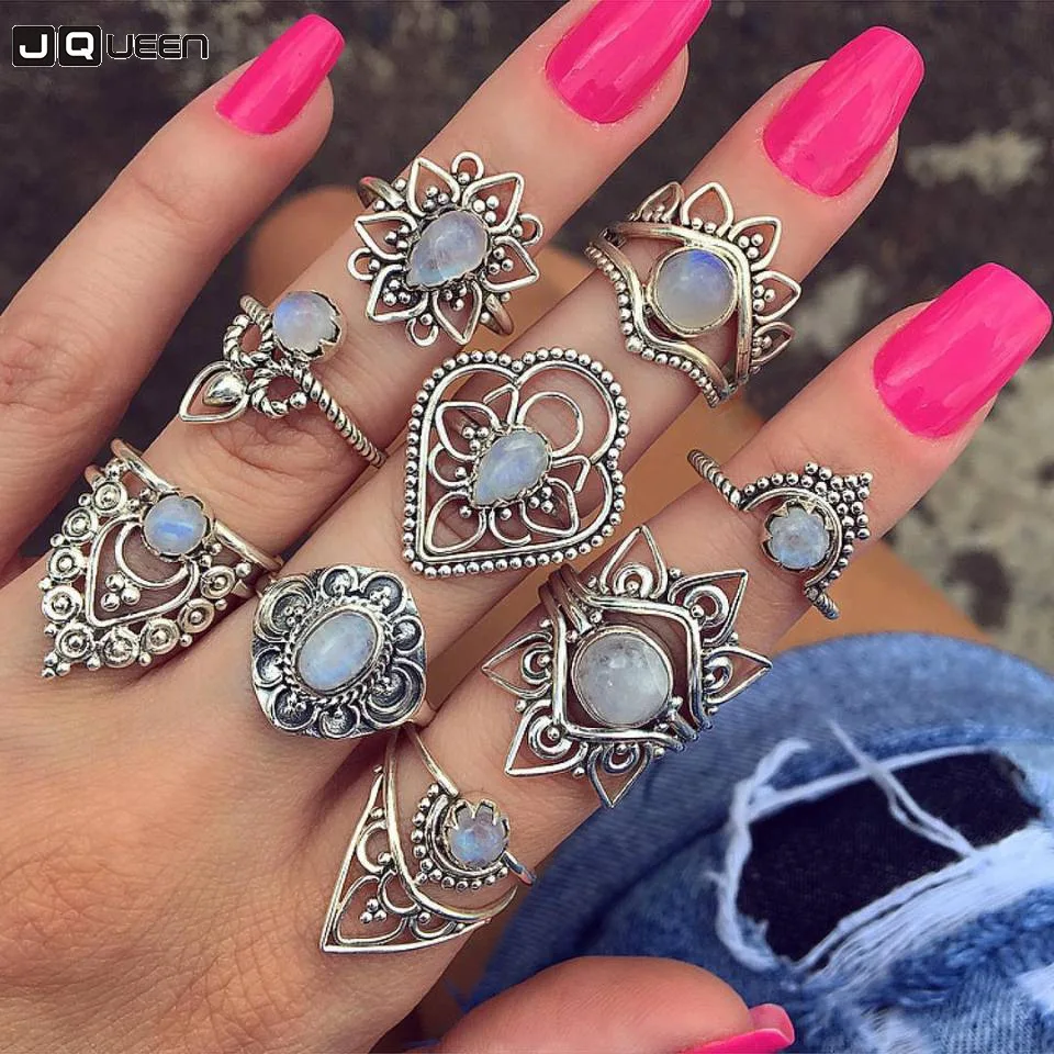 

Vintage Hand Knuckle Opal Finger Ring Set For Women Flower Crown Rings Bague Femme Boho Statement Jewelry